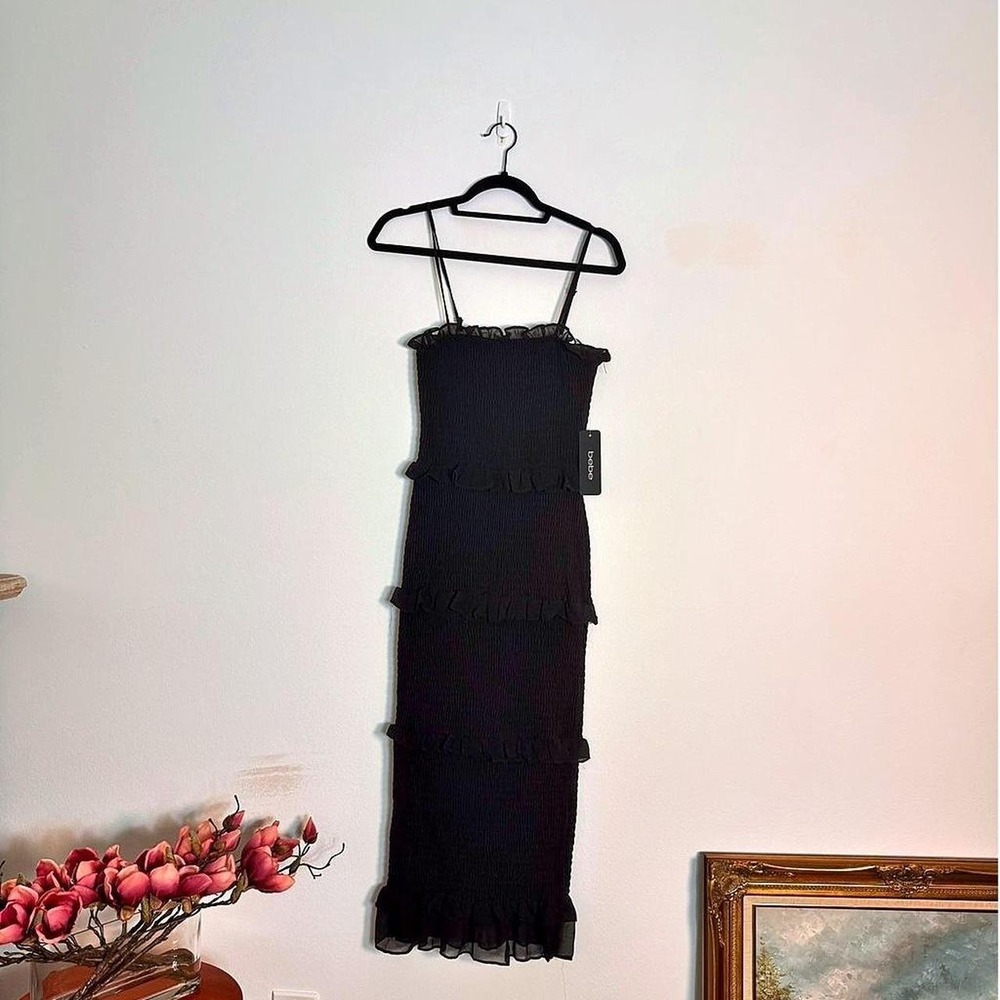 NEVER WORN Black Bebe ruffle cocktail dress